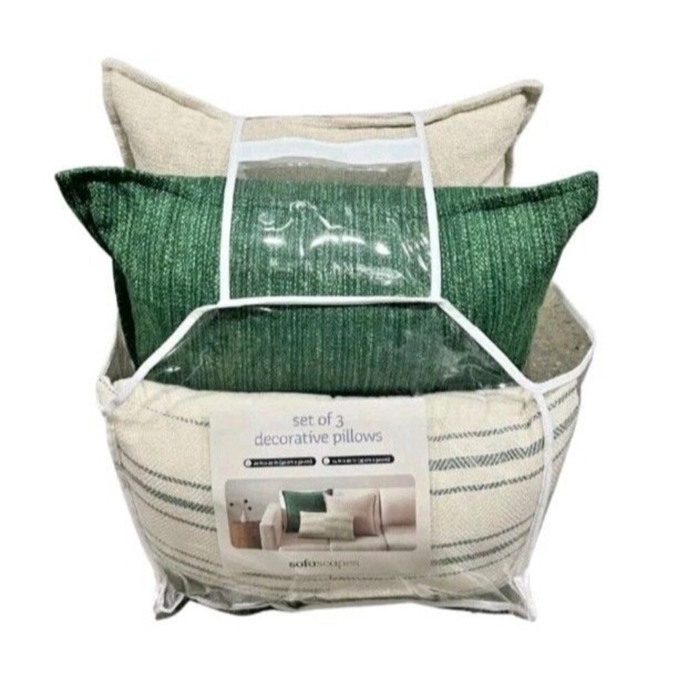 Sofascapes Decorative Pillow Set of 3 – Green & Beige Accent Throw Pillows